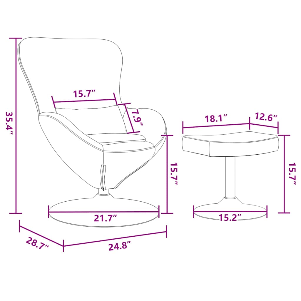 Eierstuhl mit Fußhocker Hellgrau 63 x 73 x 90 cm Samt