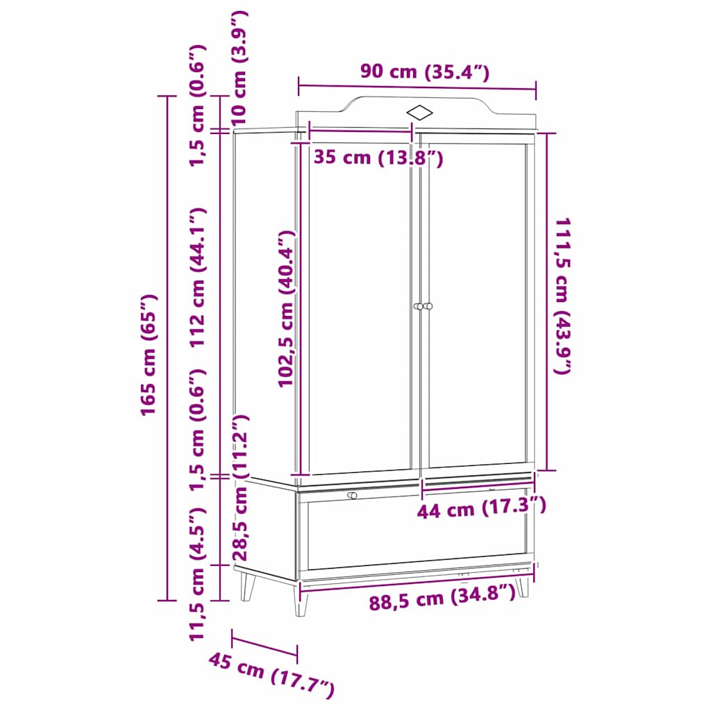 Kreidetafel Kleiderschrank mit Schubladen Weiß Holzwerkstoff