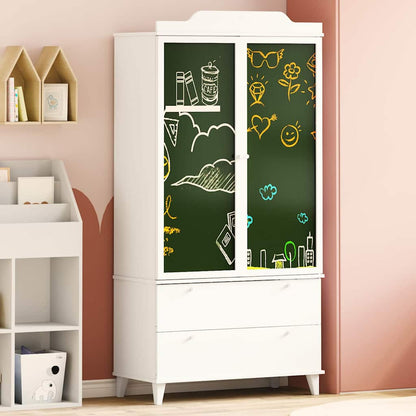 Kreidetafel Kleiderschrank mit Schubladen Weiß Holzwerkstoff