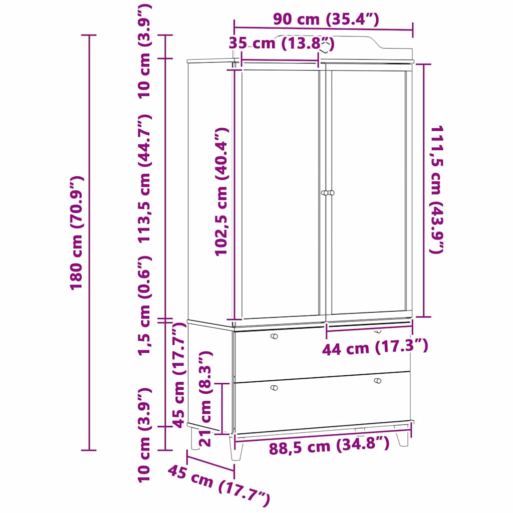 Kreidetafel Kleiderschrank mit Schubladen Weiß Holzwerkstoff