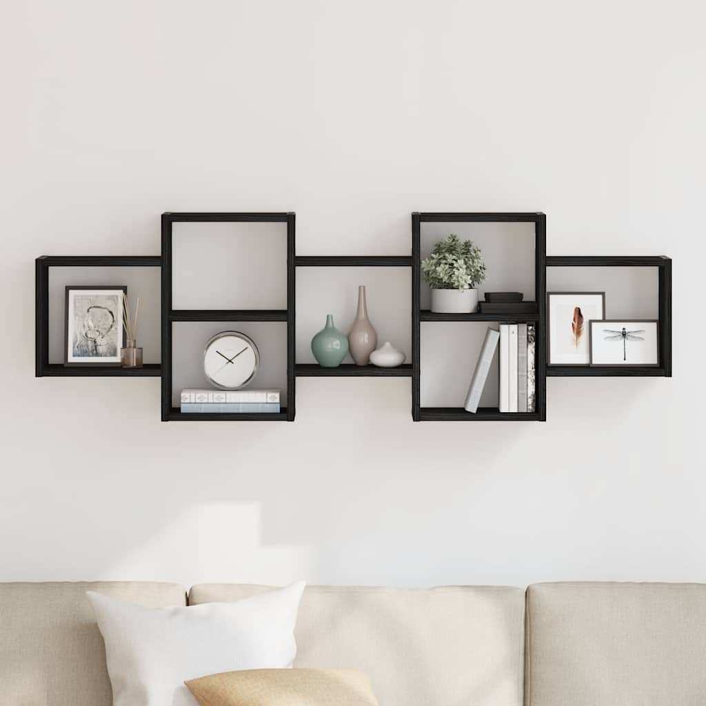 Wandregal Schwarz Eichen-Optik 129x18x42 cm Holzwerkstoff