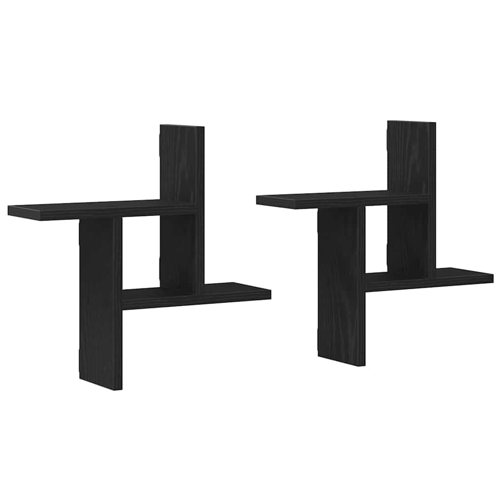 Wandregale 2 Stk. Schwarz Eichen-Optik 38x12x38cm Holzwerkstoff
