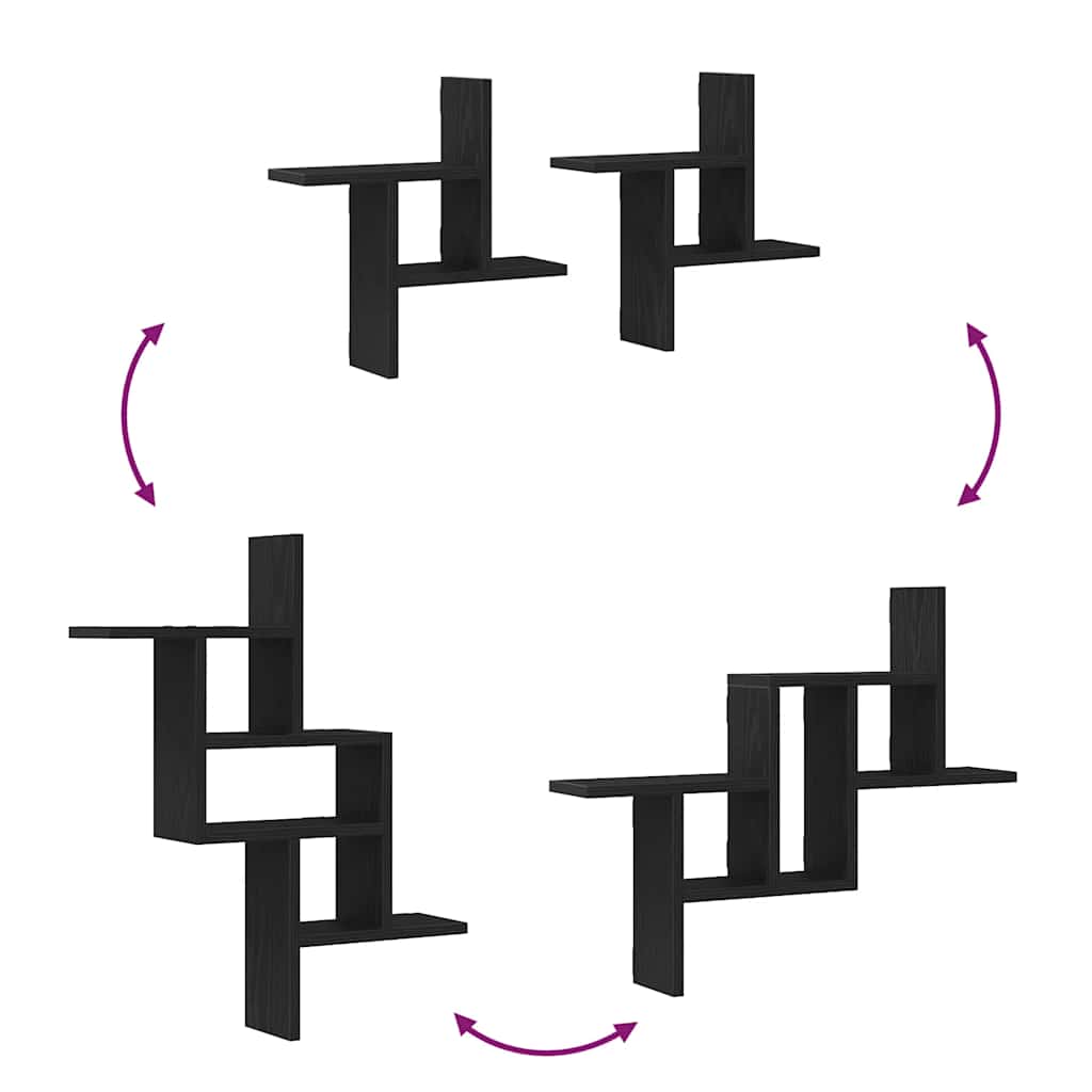 Wandregale 2 Stk. Schwarz Eichen-Optik 38x12x38cm Holzwerkstoff