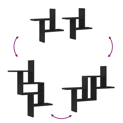 Wandregale 2 Stk. Schwarz Eichen-Optik 38x12x38cm Holzwerkstoff