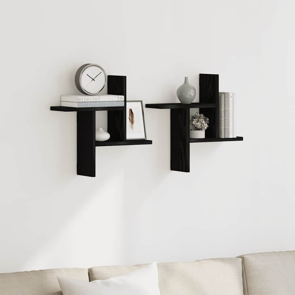 Wandregale 2 Stk. Schwarz Eichen-Optik 38x12x38cm Holzwerkstoff