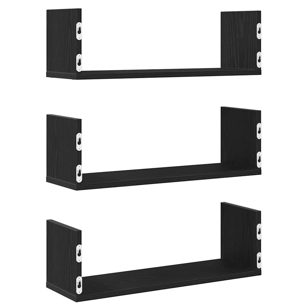 Wandregale 3 Stk. Schwarz Eichen-Optik 58x18x18cm Holzwerkstoff