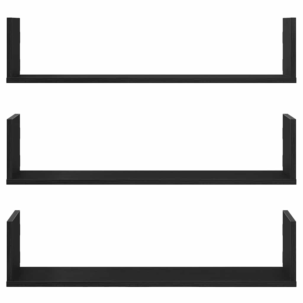 Wandregale 3 Stk. Schwarz Eichen-Optik 80x18x18cm Holzwerkstoff