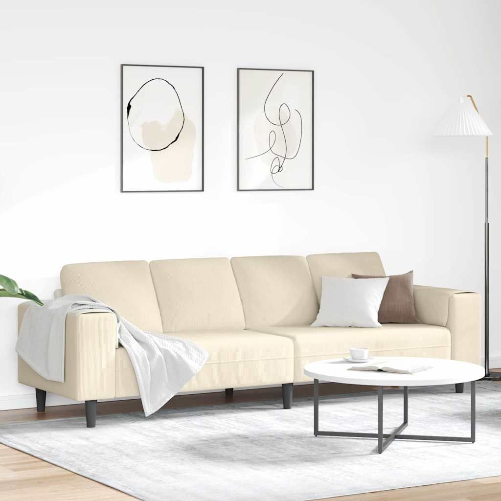 Stoffsofa mit Kissen Creme 208 cm Cordstoff