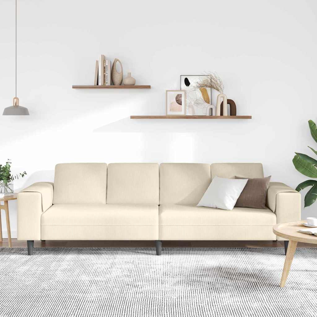 Stoffsofa mit Kissen Creme 208 cm Cordstoff
