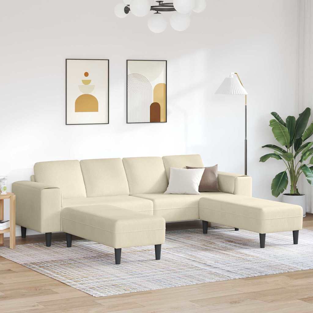 Stoffsofa mit Kissen Creme 208 cm Cordstoff