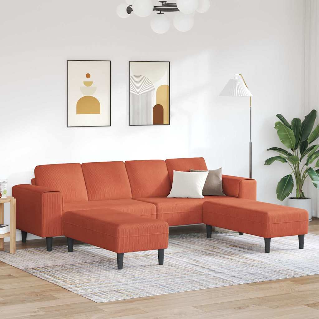 Stoffsofa mit Kissen Rot-Orange 208 cm Cordstoff