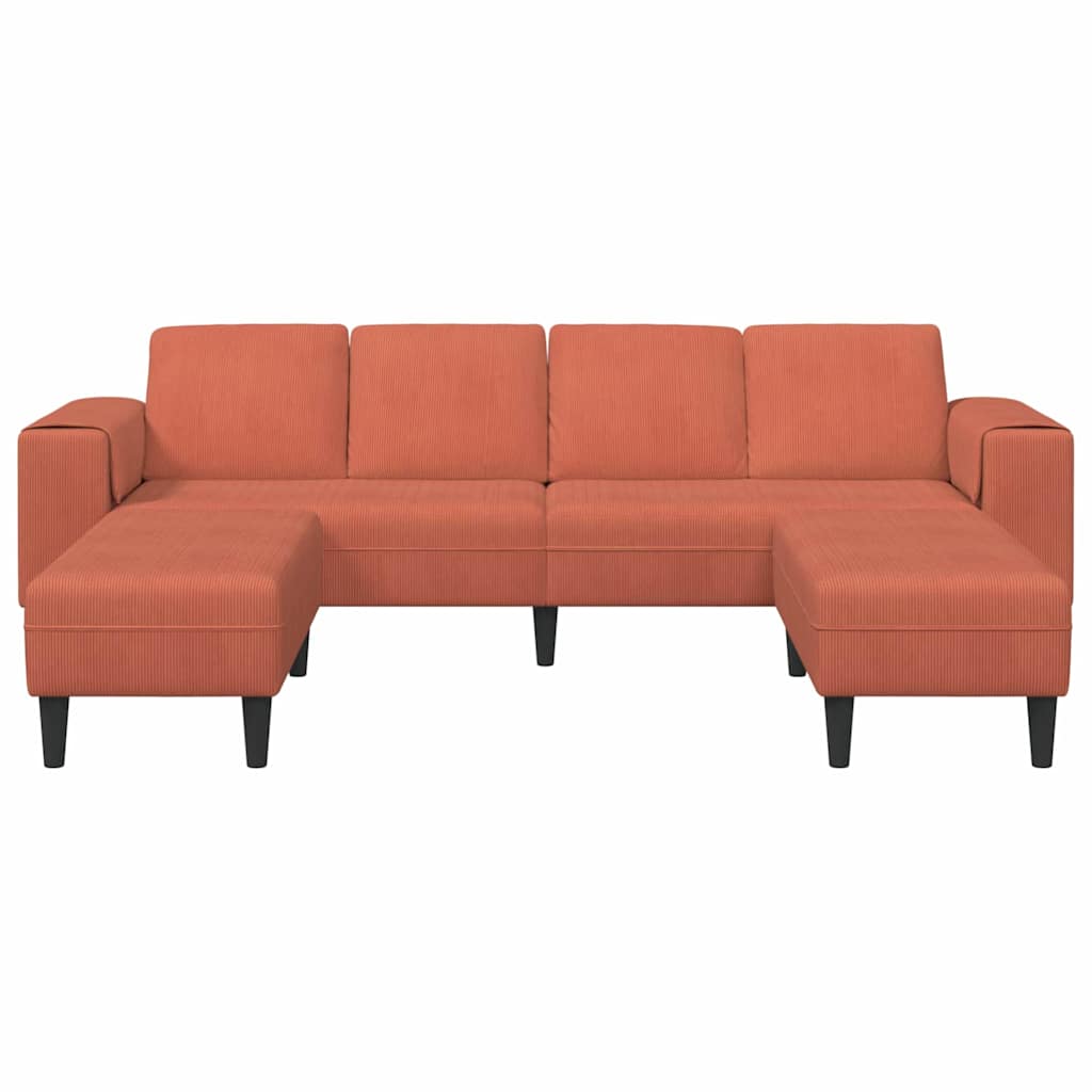 Stoffsofa mit Kissen Rot-Orange 208 cm Cordstoff