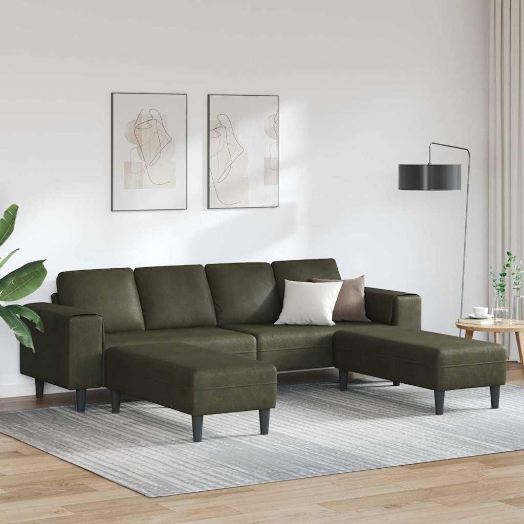 Sofa Set Armeegrün Faux Wildleder Armee Braun mit Ottomane