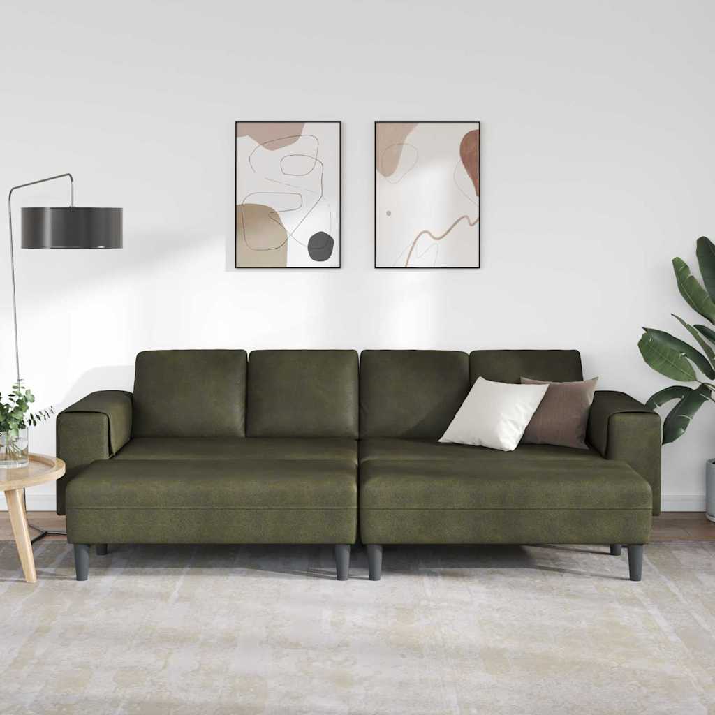 Sofa Set Armeegrün Faux Wildleder Armee Braun mit Ottomane