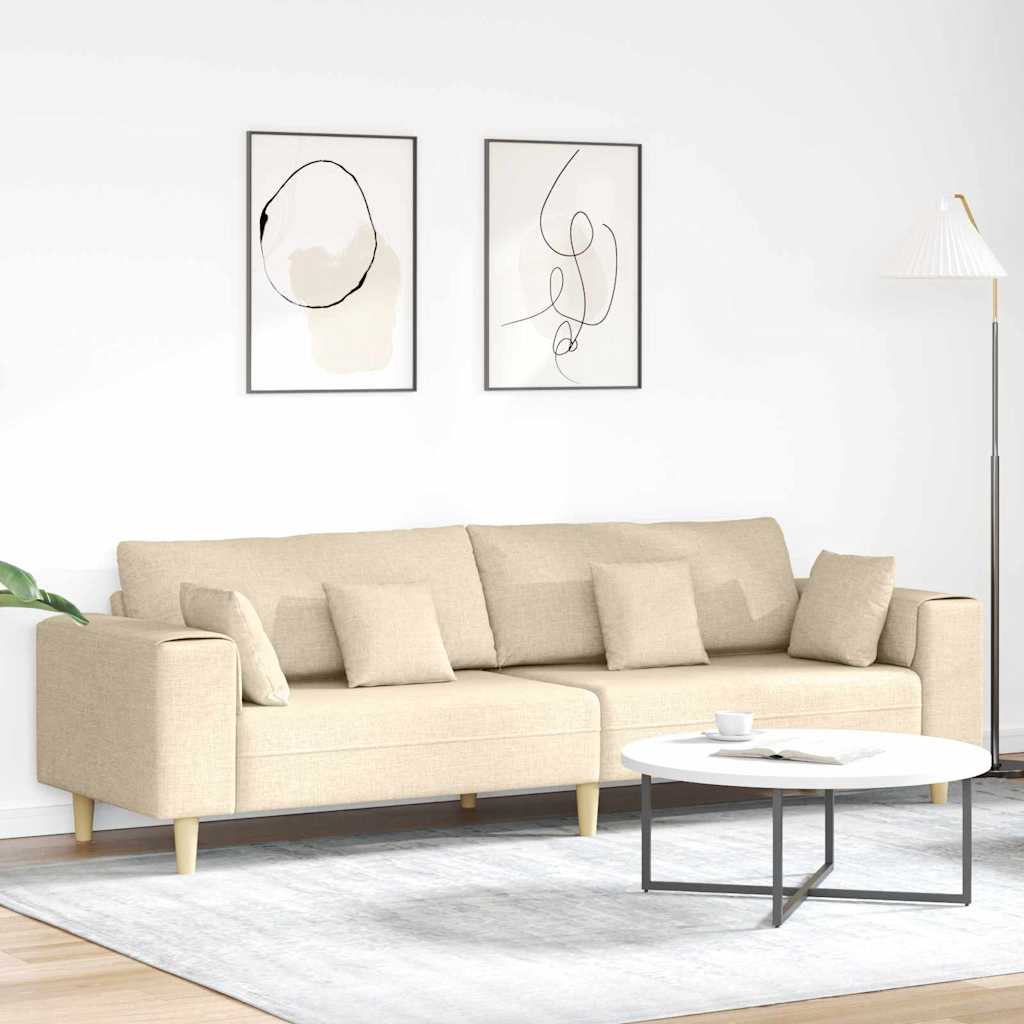Stoffsofa mit Kissen Creme 208 cm Stoff