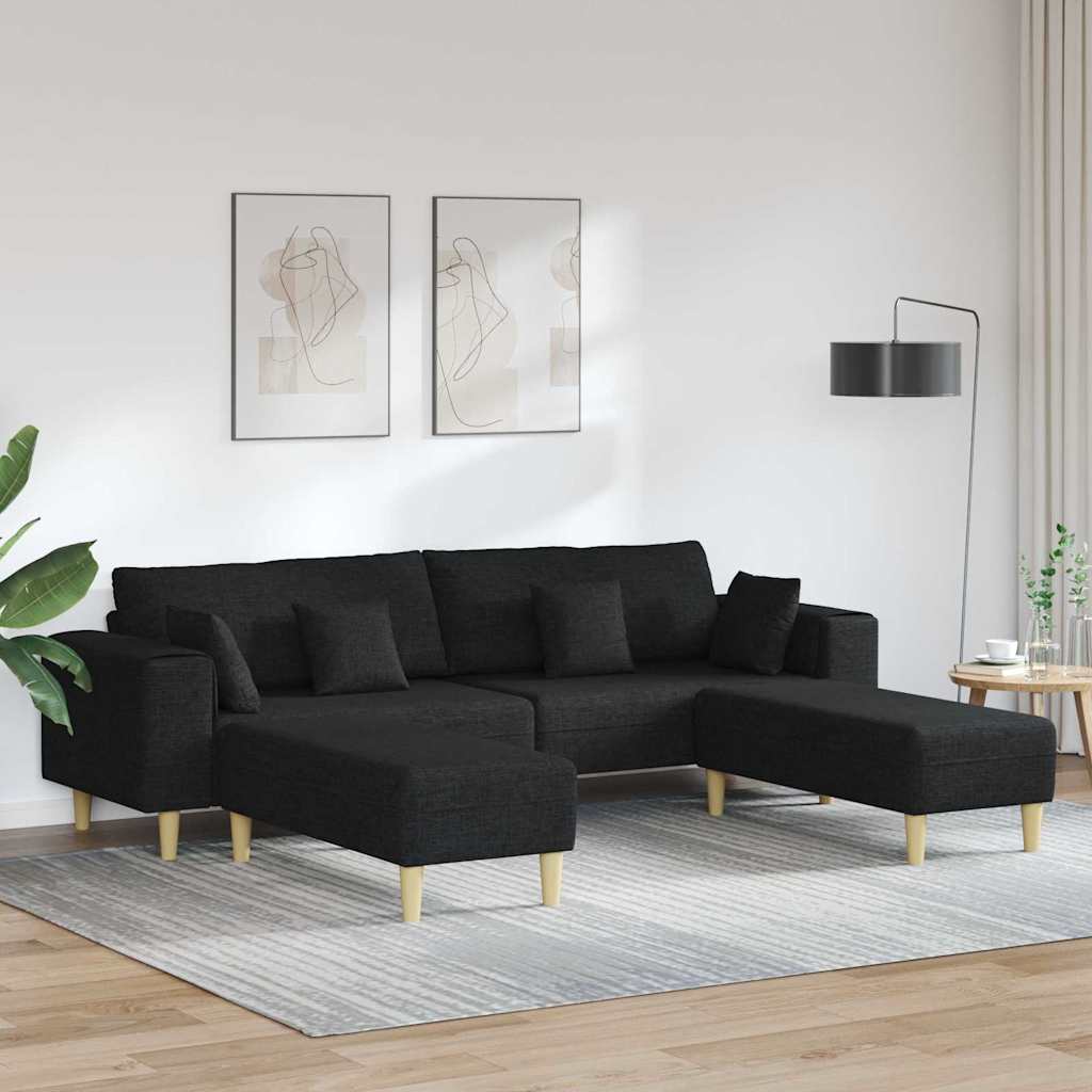 Stoffsofa mit Kissen Schwarz 208 cm Stoff