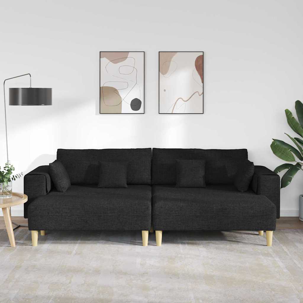 Stoffsofa mit Kissen Schwarz 208 cm Stoff