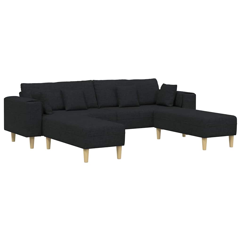 Stoffsofa mit Kissen Schwarz 208 cm Stoff