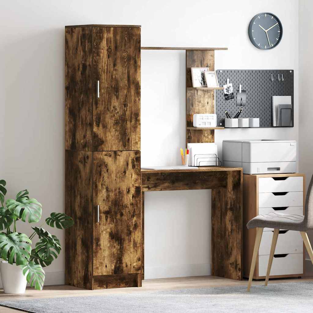 Schreibtisch mit Stauraum mit Regal 2 pcs Geräucherte Eiche