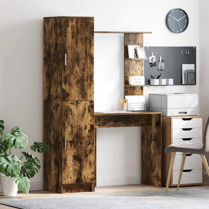 Schreibtisch mit Stauraum mit Regal 2 pcs Geräucherte Eiche