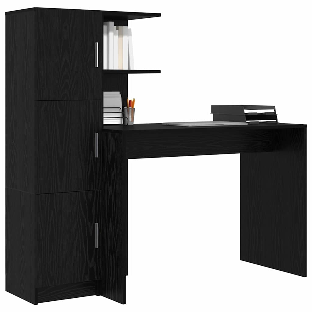 Schreibtisch mit Stauraum mit Regal 2 pcs Schwarz Eichen-Optik