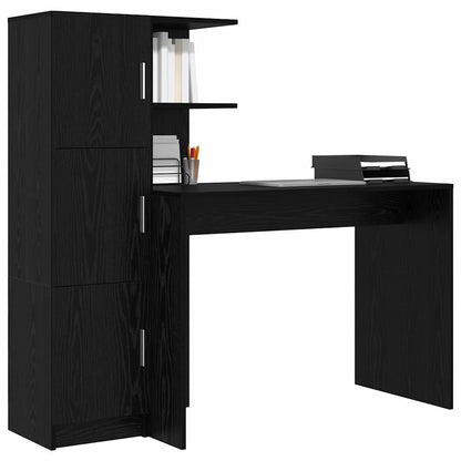 Schreibtisch mit Stauraum mit Regal 2 pcs Schwarz Eichen-Optik