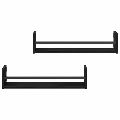 Wandregal mit Regal 2 pcs Schwarz Eichen-Optik 60 x 16 x 14 cm