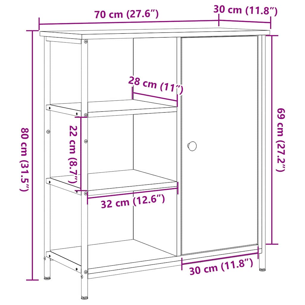 Sideboard Artisan-Eiche 70 x 30 x 80 cm Holzwerkstoff