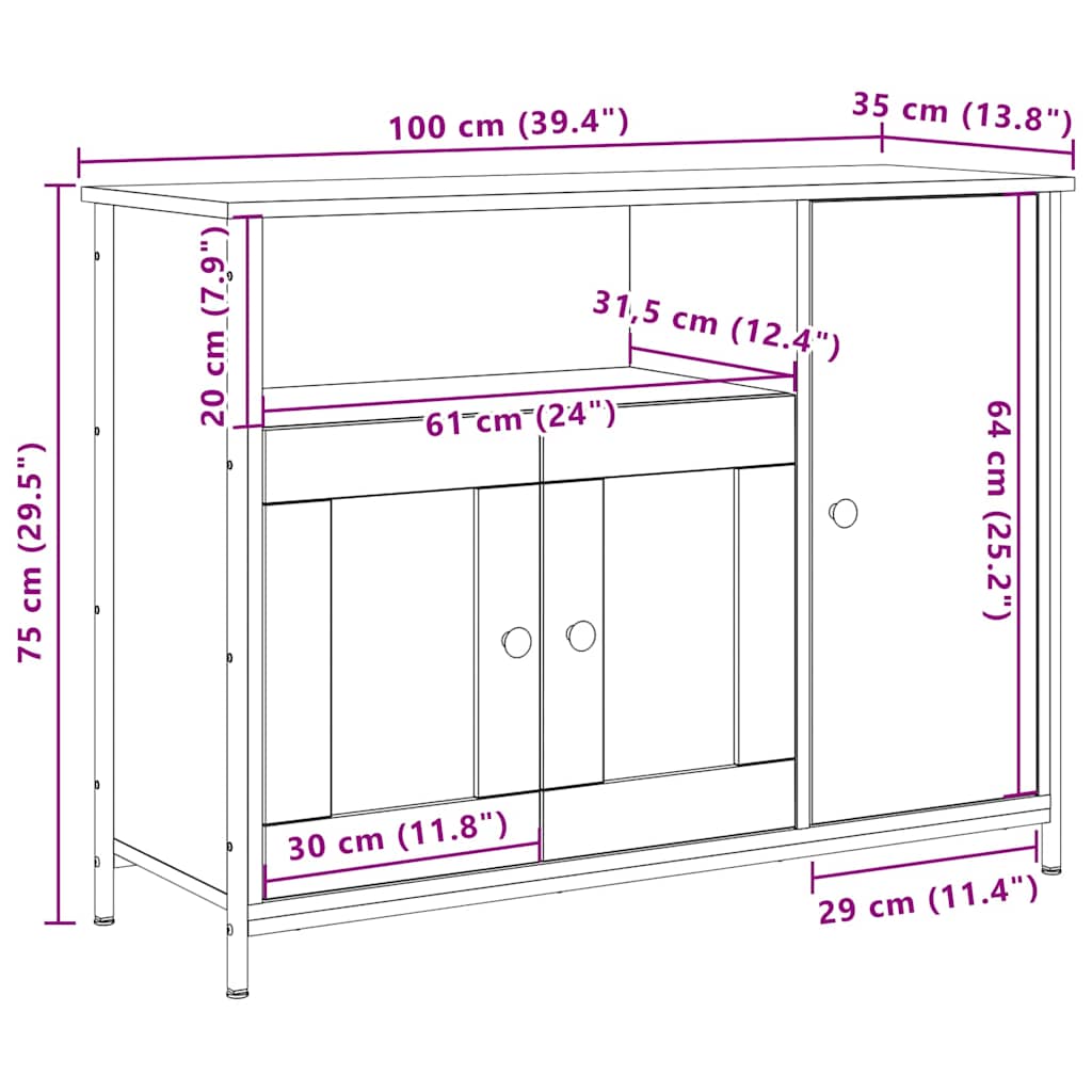 Sideboard Artisan-Eiche 100 x 35 x 75 cm Holzwerkstoff