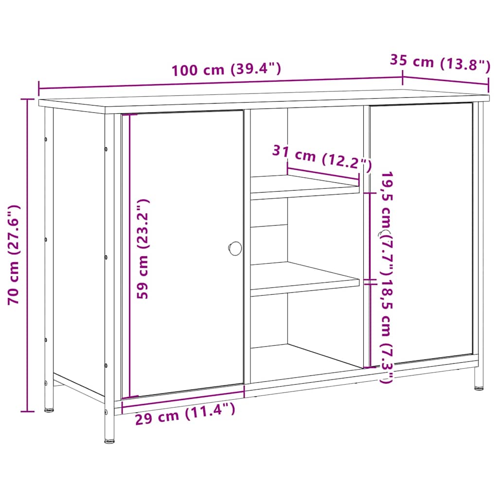 Sideboard Artisan-Eiche 100 x 35 x 70 cm Holzwerkstoff