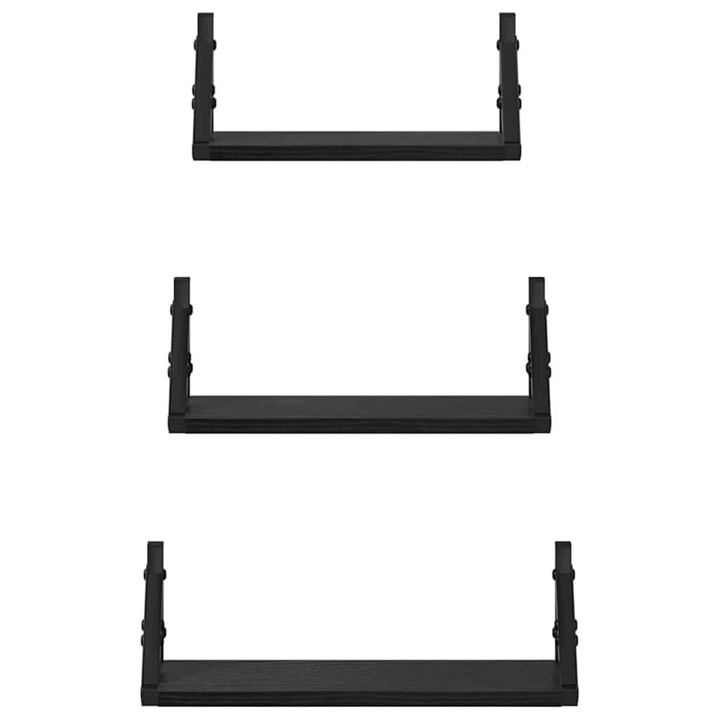 Wandregal-Set 3 pcs Schwarz Eichen-Optik 37 x 12 x 13 cm