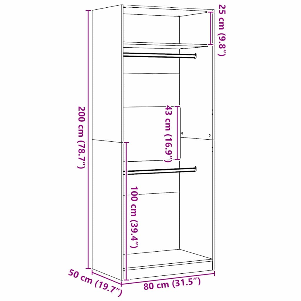 Kleiderschrank Schwarze Eiche 80 x 50 x 200 cm Holzwerkstoff