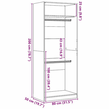 Kleiderschrank Schwarze Eiche 80 x 50 x 200 cm Holzwerkstoff