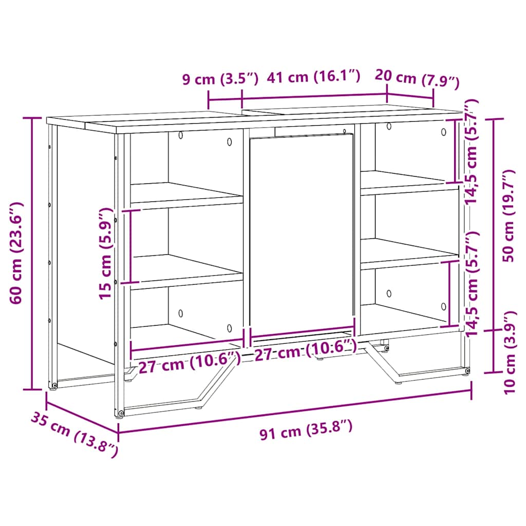 Waschbeckenschrank Artisan Eiche 91 x 35 x 60 cm Holzwerkstoff