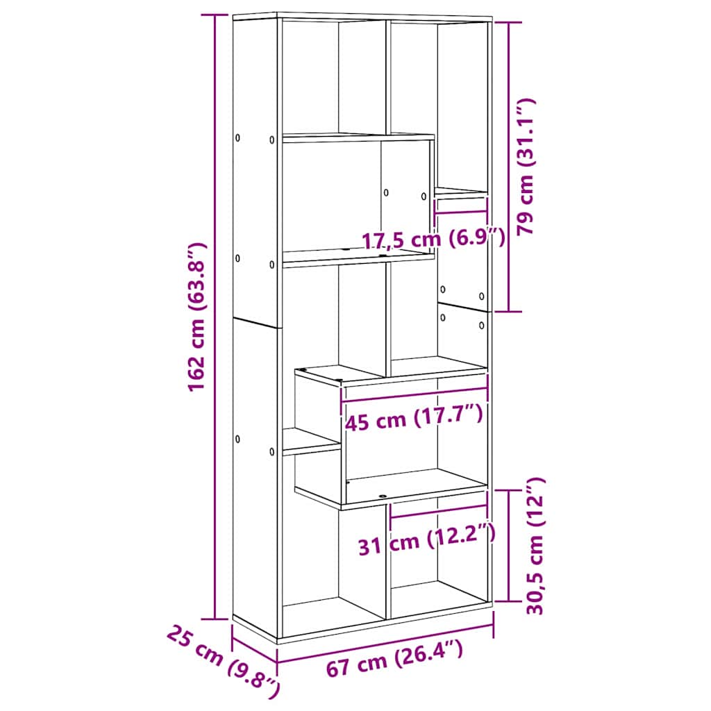 Bücherregal Schwarze Eiche 67 x 25 x 161,5 cm Holzwerkstoff