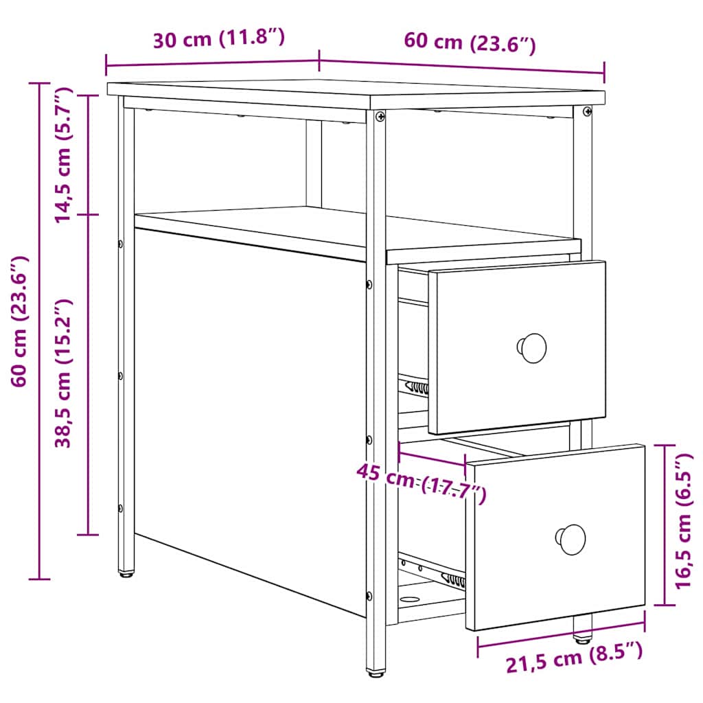 Nachttisch mit Schubladen Altholz 30 x 60 x 60 cm Holzwerkstoff