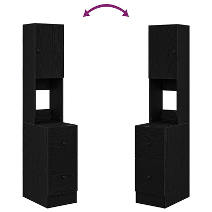 Küchenschrank mit Regal Schwarz Eichen-Optik 35 x 50 x 180 cm