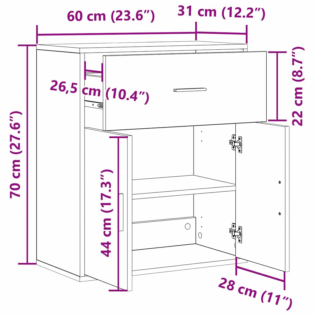 Sideboard Eiche handwerklich 60 x 31 x 70 cm Holzwerkstoff