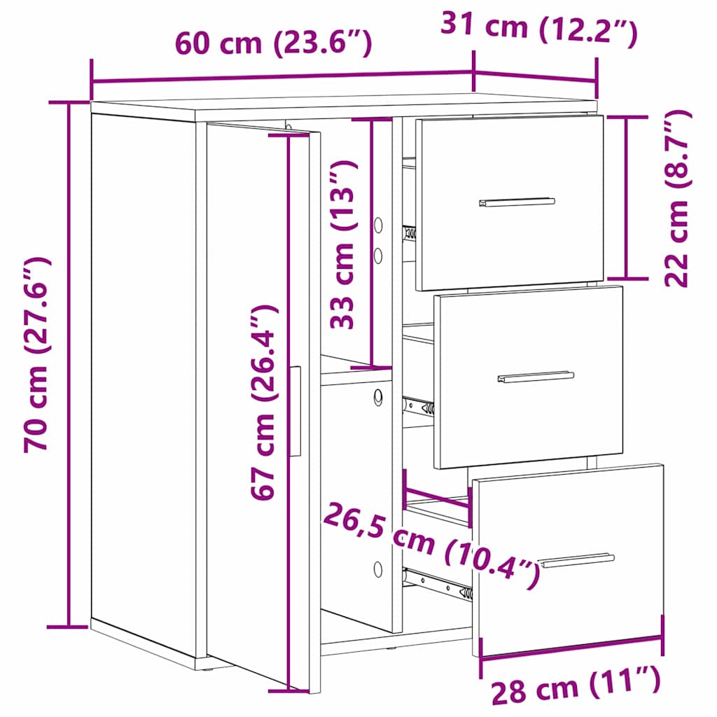 Sideboard Schwarze Eiche 60 x 31 x 70 cm Holzwerkstoff