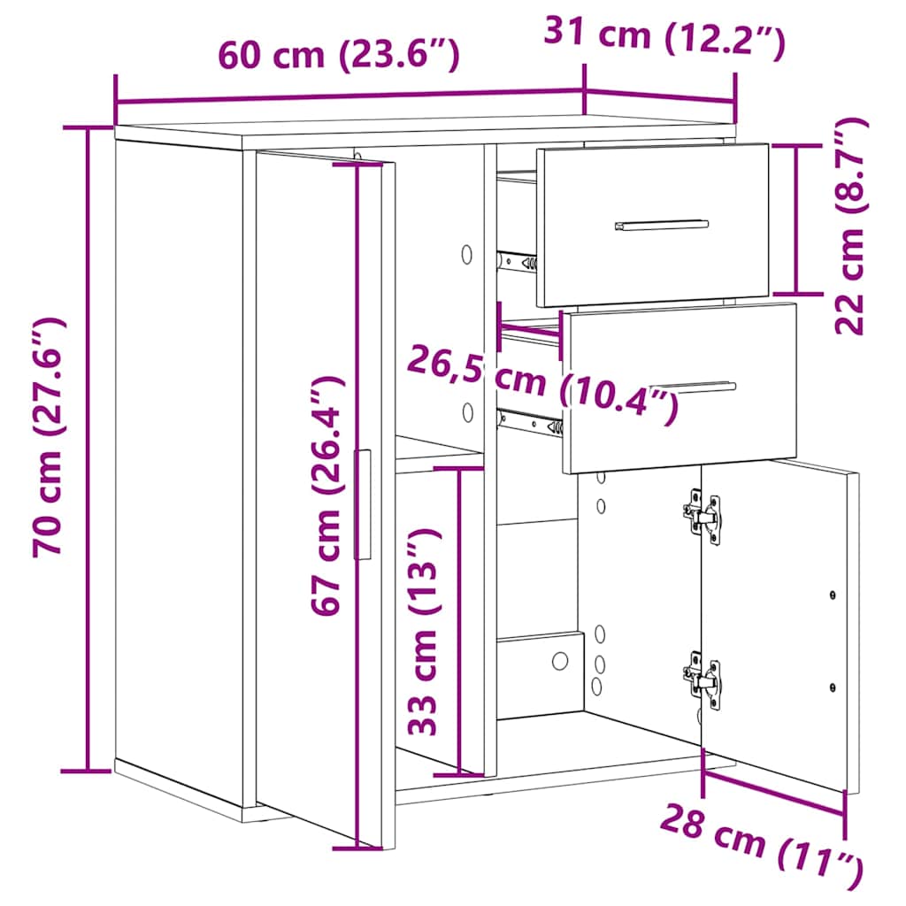 Sideboard Artisan-Eiche 60 x 31 x 70 cm Holzwerkstoff