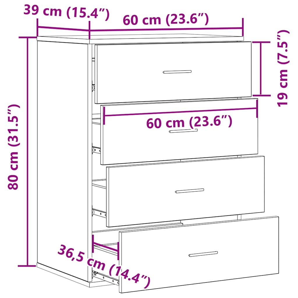 Sideboard mit Schubladen Altholz 60 x 39 x 80 cm Holzwerkstoff