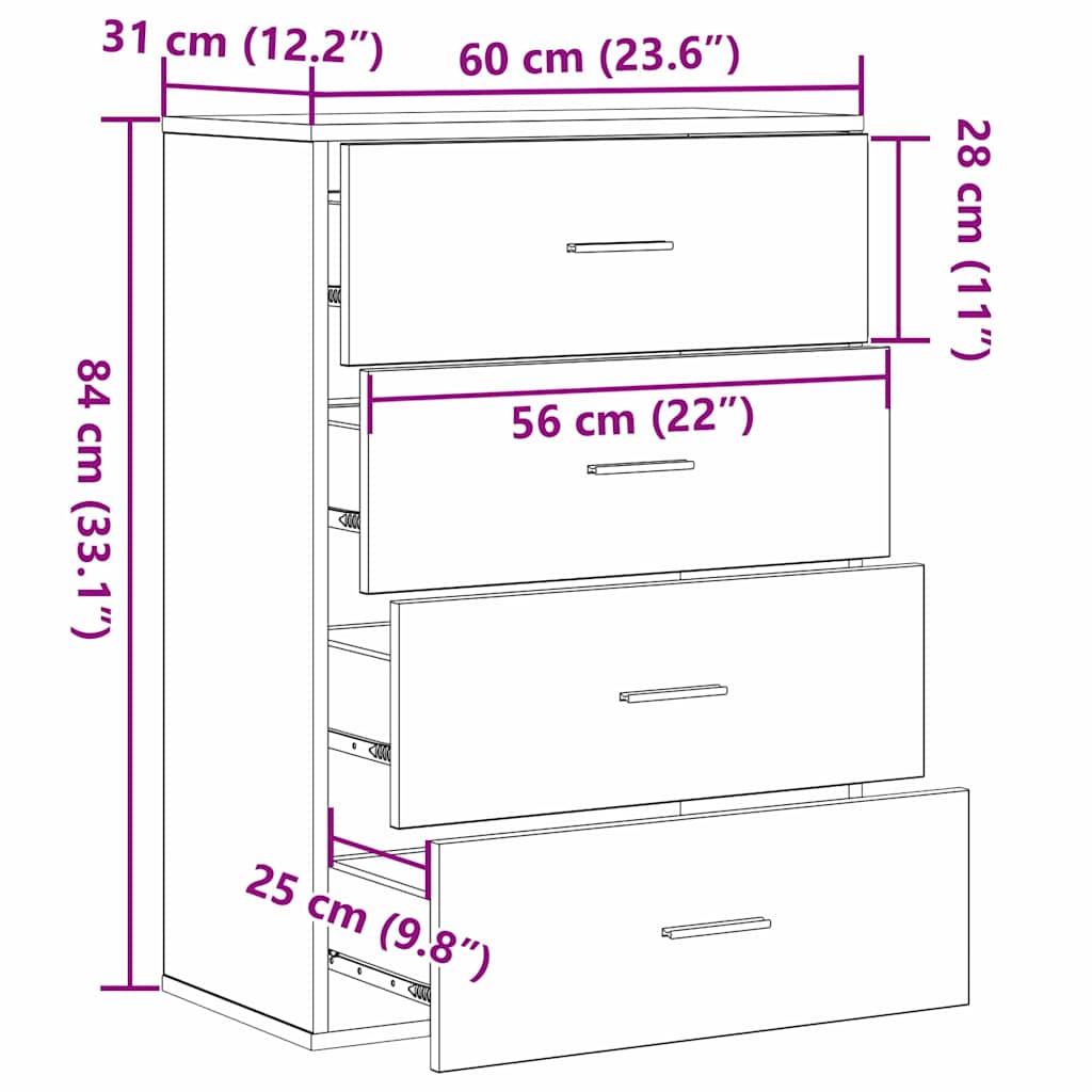 Sideboard Artisan-Eiche 60 x 31 x 84 cm Holzwerkstoff