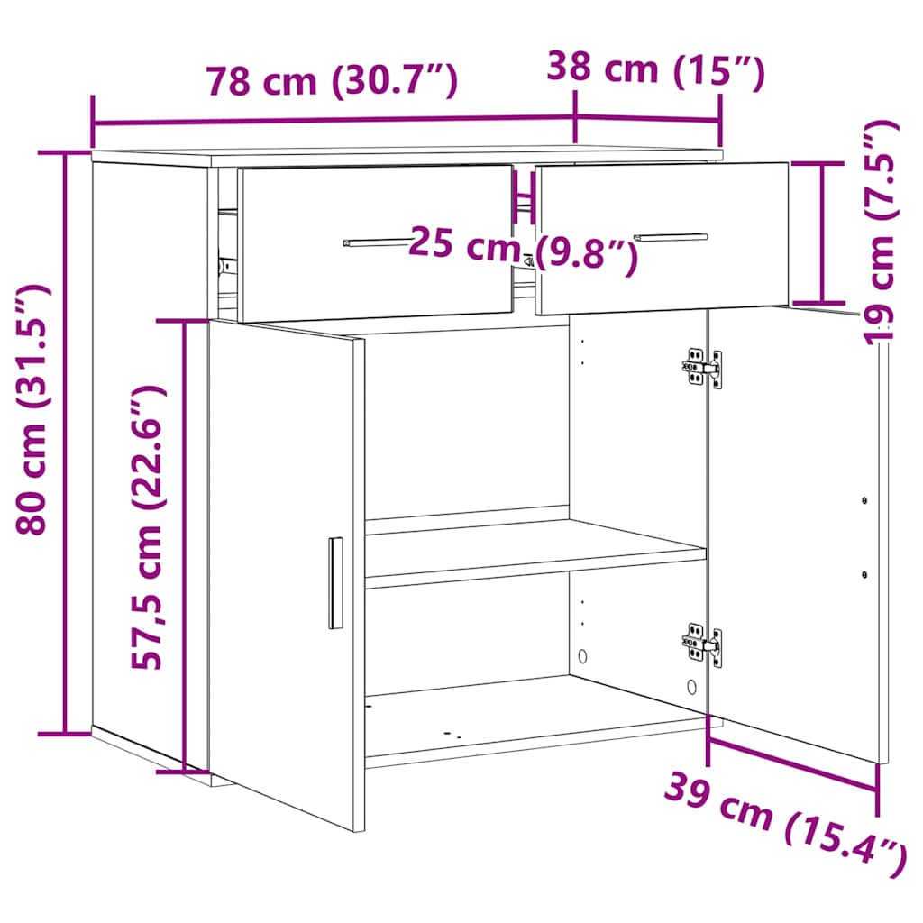Sideboard Eiche handwerklich 79 x 38 x 80 cm Holzwerkstoff