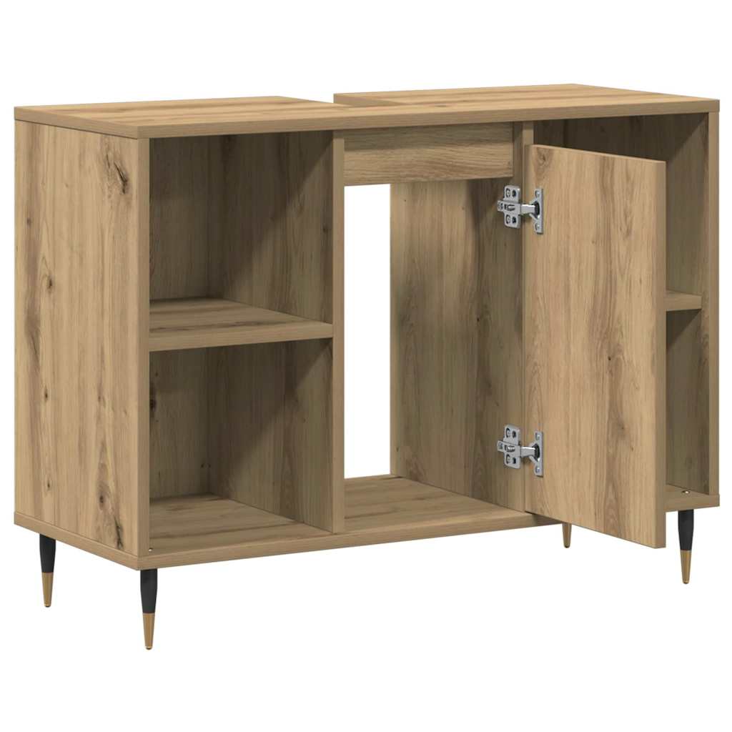 Badezimmer Schrank mit Regal Eiche handwerklich 80 x 33 x 60 cm