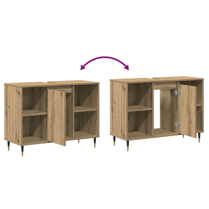 Badezimmer Schrank mit Regal Eiche handwerklich 80 x 33 x 60 cm