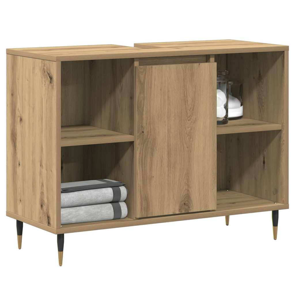 Badezimmer Schrank mit Regal Eiche handwerklich 80 x 33 x 60 cm