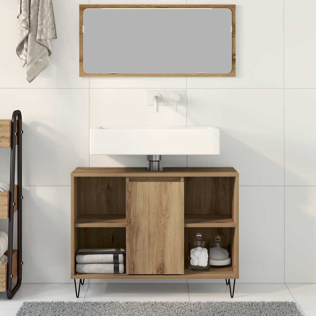 Badezimmer Schrank mit Regal Eiche handwerklich 80 x 33 x 60 cm