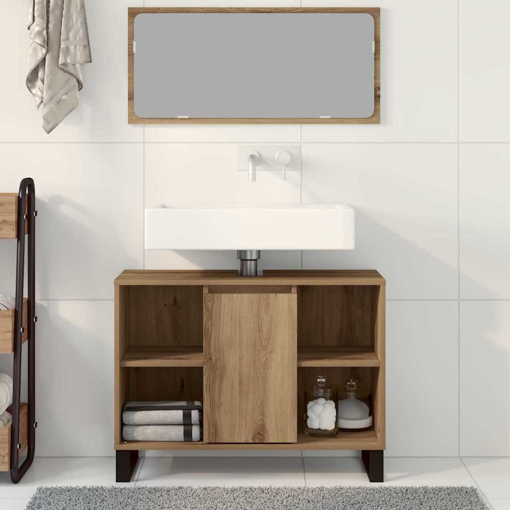 Badezimmer Schrank mit Regal Eiche handwerklich 80 x 33 x 60 cm