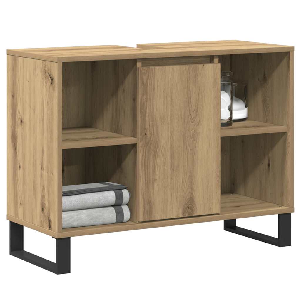 Badezimmer Schrank mit Regal Eiche handwerklich 80 x 33 x 60 cm