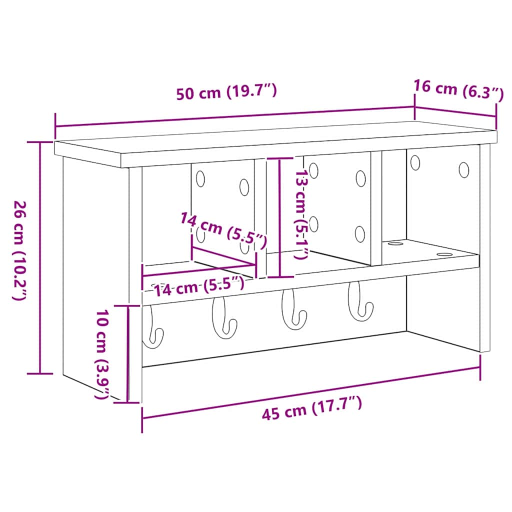 Wandmontierter Kleiderständer Grau Sonoma 50 x 16 x 26 cm